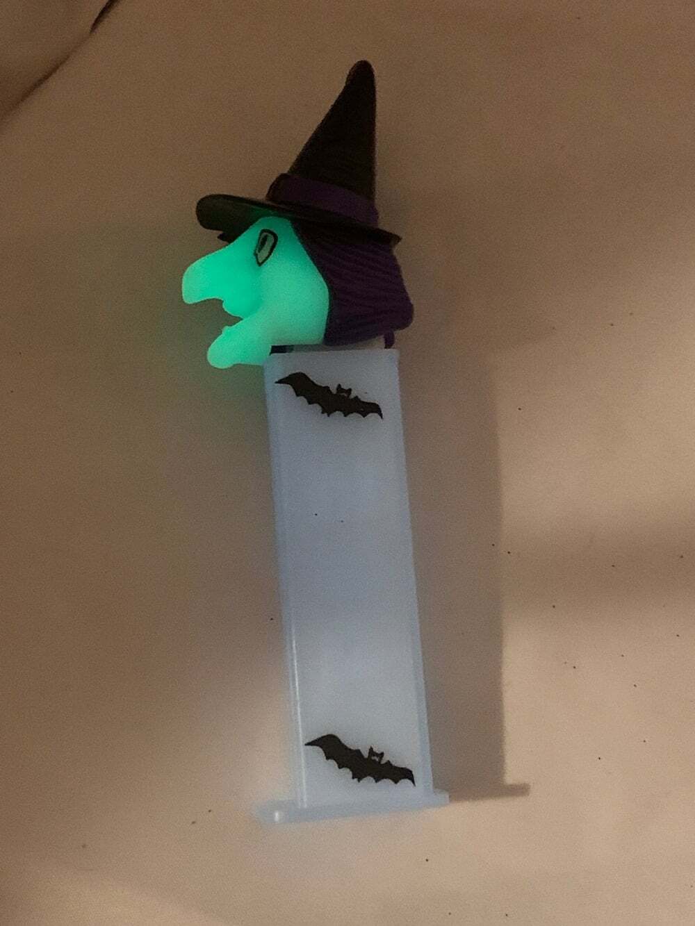 PEZ Glow in the Dark Witch Pez Dispenser Purple Hair Bats Halloween Feet